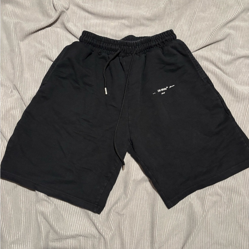 Off-White Black Athletic Shorts with Elastic Waistband